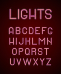 Neon colored alphabet. Letters glowing 3d lamp light vector font isolated. Illustration alphabet letter glow, neon font shiny