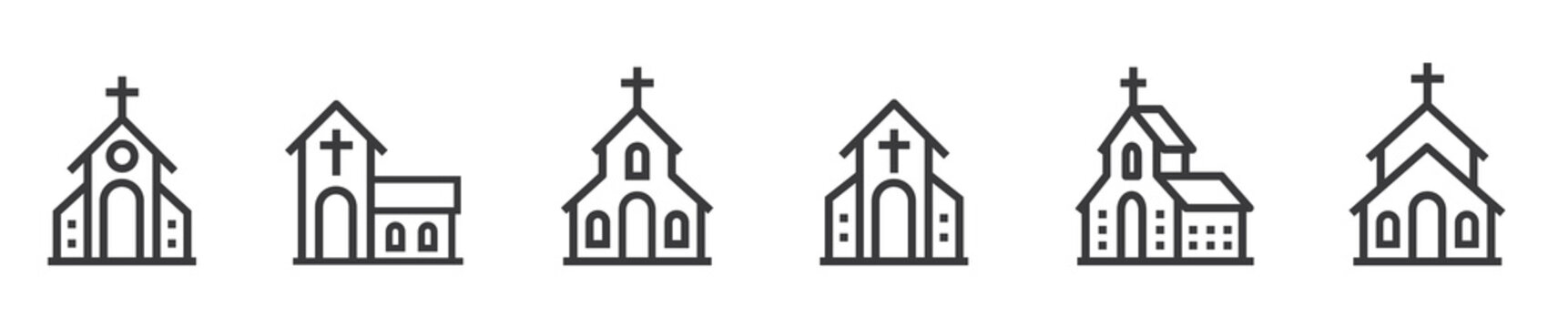 Church bulding line icon set. Icons of christian religion. Flat style - stock vector.
