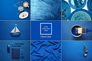 Collage made with photos inspired by color of the year 2020 (Classic blue)