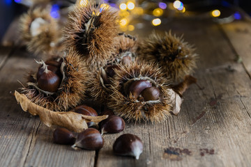 chestnuts on rustic table