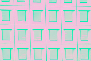 Pink wall and ultra green windows pattern, abstract background