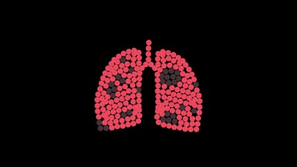 Asthma awareness animation of red and black pills forming lungs. Pulmonary disease medication treatment. Medical solidarity concept. Human body motion graphics with alpha channel.