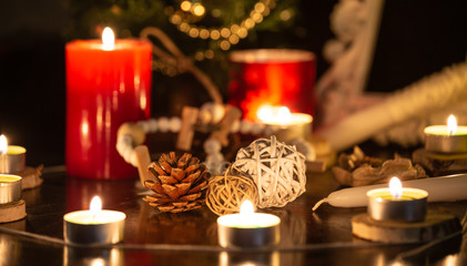 Images of candles and sacred wood to perform magic rituals and mysteries about superstition....