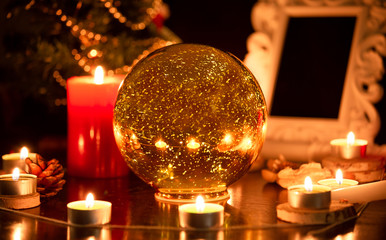 Candles and balls to perform rituals, mysticism and mysteries about superstition. Concept Divine...