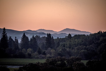 dawn sunrise over California mountain valley landscape
