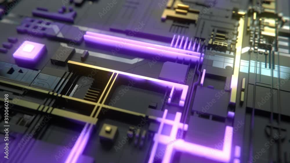 Poster abstract technology background. futuristic surface. black and golden circuit board pattern with glow