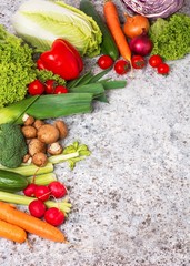 Healthy vegan and vegetarian food concept. Organic vegetables. Foods high in antioxidants, fiber, and vitamins. Top view