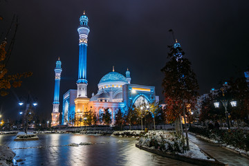 Fototapeta premium Prophet Muhammad mosque in Shali City, Chechnya, Russia. The largest mosque in Europe