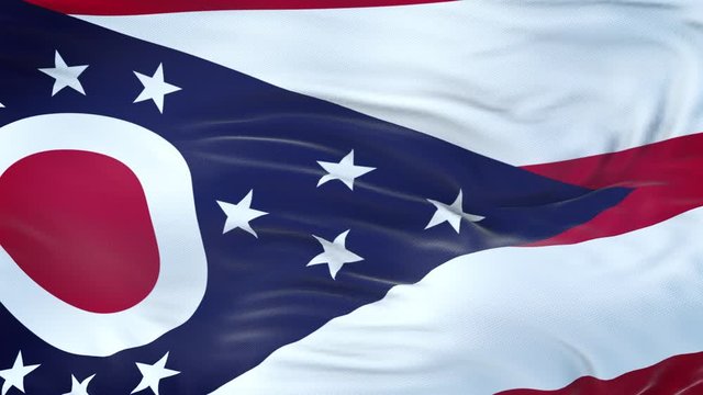 Ohio (U.S. state) flag waving in the wind with highly detailed fabric texture. Seamless loop