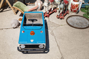 Various vintage old staff ,collectibles and toys at weekend open air swap meet marketplace at...