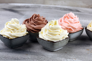 soft ice cream in flavor vanilla, chocolate and strawberry. Delicous creamy refreshing ice cream