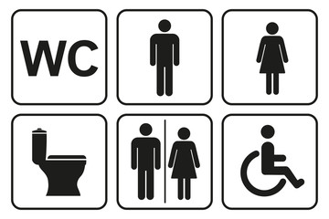 Toilet icons set, toilet signs, WC signs – stock vector - obrazy, fototapety, plakaty