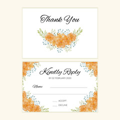 Wedding RSVP card with watercolor marigold flower bouquet