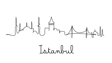 Obraz premium One line style Istanbul city skyline. Simple modern minimaistic style vector.
