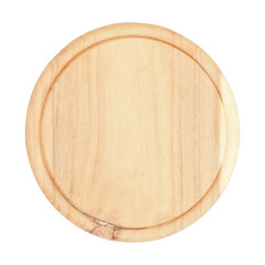 Round wooden kitchen board with a white background