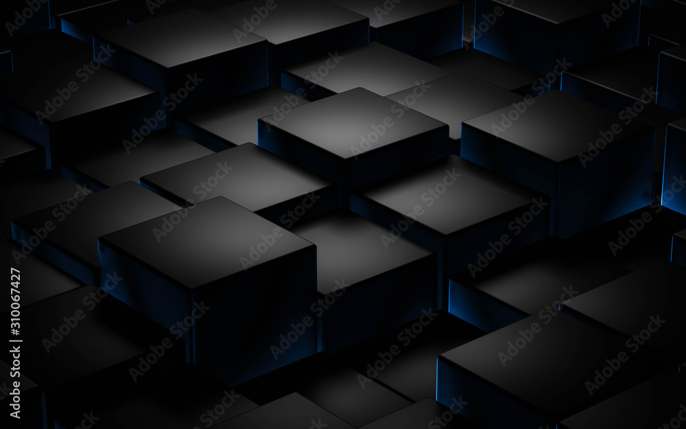 Poster black cube abstract texture with blue low key lighting background 3d illustration render