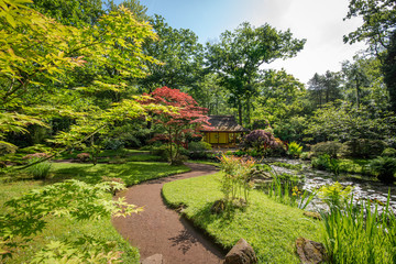 Beautiful traditional Japanese garden in springtime, in park Clingendael, The Hague, Netherlands
