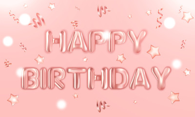 Happy Birthday postcard anniversary. Realistic greeting card vector illustration. Confetti present postcard gift party text.