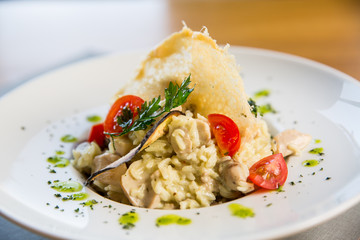 risotto with cheese, mushrooms and spices