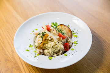 risotto with cheese, mushrooms and spices