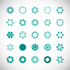 Abstract Circle Icon Set. Vector Isolated On Gray. Abstract Circular Logo For Company Symbol, Star, Tech Icon And Element Design. Creative Icons For Flower And Decorative Logo. Abstract Round Template