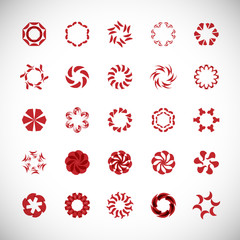 Abstract Circle Icon Set. Vector Isolated On Gray. Abstract Circular Logo For Company Symbol, Star, Tech Icon And Element Design. Creative Icons For Flower And Decorative Logo. Abstract Round Template