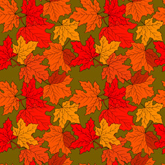 seamless pattern with maple leaves in autumn colors