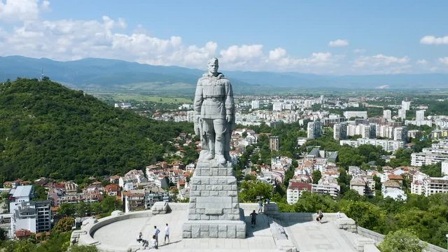 4K Alyosha Monument Dolly Zoom Drone Aerial Plovdiv Bulgaria