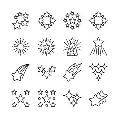 Stars line icons set vector illustration. Falling star, glow, firework, twinkle, starry night, glitter, chirstmas, new year. Pixel perfect. Editable Stroke