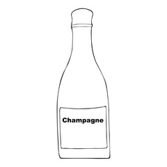 Champagne bottle. A sparkling wine. Colorless background. Christmas. New Year. Holiday print.