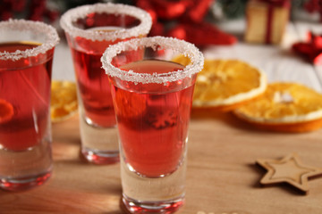 Christmas drink red punch in glasses.