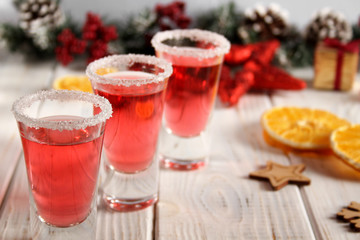 Fototapeta na wymiar Christmas drink red in glass glasses.