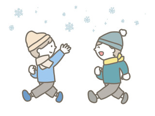 Boy running on a snowy day