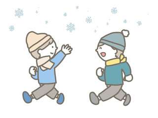 Fototapeta premium Boy running on a snowy day