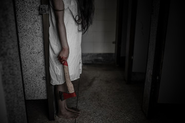 Portrait of asian woman make up ghost face,Horror scene,Scary background,Halloween poster,Ghost...