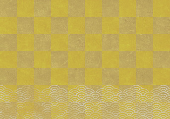 背景：青海波 市松模様 波 海 市松 伝統 和風 和柄 図案 壁紙 テクスチャー 金 屏風