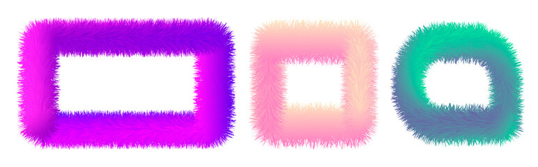 Set of colorful fur frames isolated. Vector illustration for decoration design