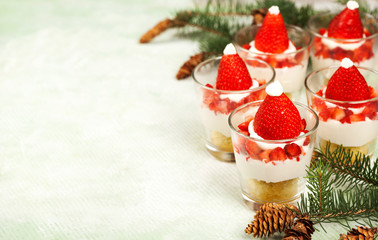 Santa hat dessert in portion serving