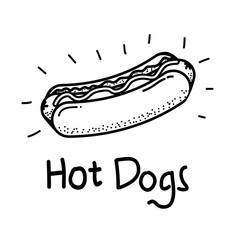 Hot dog vector illustration with hand drawn style isolated on white background. Hot dog doodle vector 
