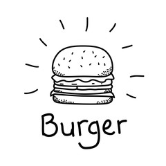 Burger vector illustration with hand drawn style isolated on white background. Burger doodle 