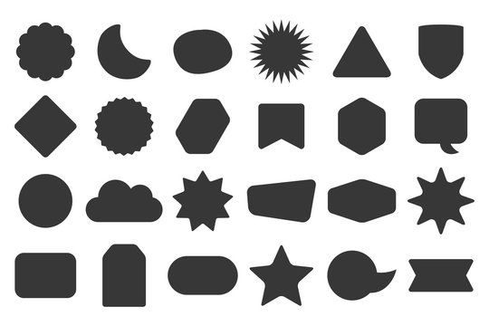 Black silhouette and isolated random shapes empty sticker labels icons set on white background