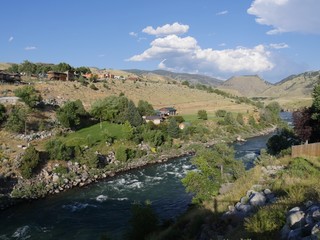 Fototapeta na wymiar Yellowstone River flowing below the bridge at Gardiner, Montana.