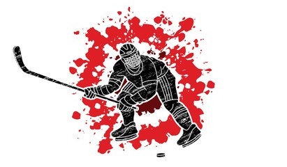 Ice hockey player action graphic vector.