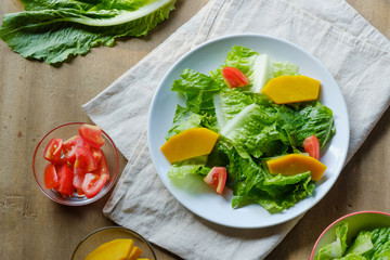 Mix salad vegetable  in white dish,vegan