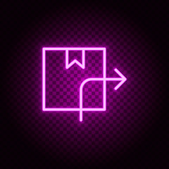 arrow, box, delivery neon icon. Pink neon vector icon