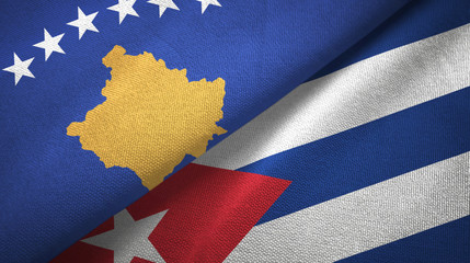 Fototapeta premium Kosovo and Cuba two flags textile cloth, fabric texture