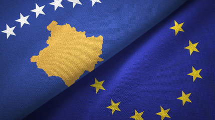 Kosovo and European Union two flags textile cloth, fabric texture