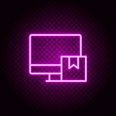 monitor, box, delivery neon icon. Pink neon vector icon