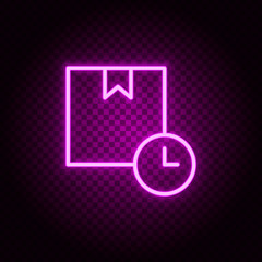box, delivery, time neon icon. Pink neon vector icon