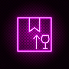 box, delivery, arrow, fragile neon icon. Pink neon vector icon
